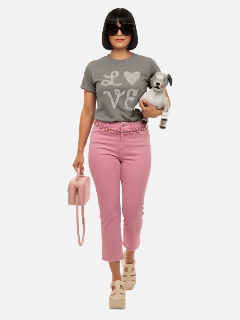 cinq a sept Pink High-Rise Cropped Jeans with Heart Patch - Picture 3 of 11